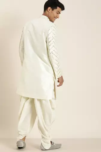 Cream Silk Blend Sherwani Set