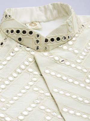 Cream Silk Blend Sherwani Set 4