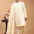 Cream Silk Blend Sherwani Set With Dupatta