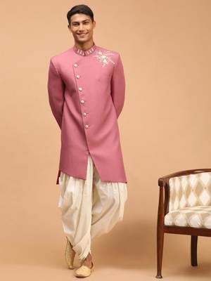  men's purple and cream silk blend sherwani set 1