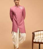  men's purple and cream silk blend sherwani set