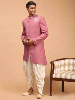  men's purple and cream silk blend sherwani set 2