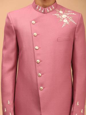  men's purple and cream silk blend sherwani set 4