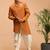 Vastramay men's mustard and cream silk blend sherwani set