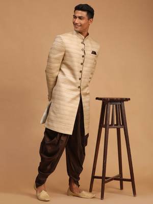 Beige And Brown Silk Blend Sherwani Set 2