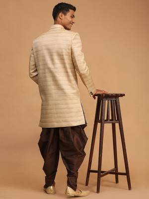 Beige And Brown Silk Blend Sherwani Set 3