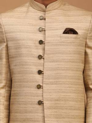 Beige And Brown Silk Blend Sherwani Set 4