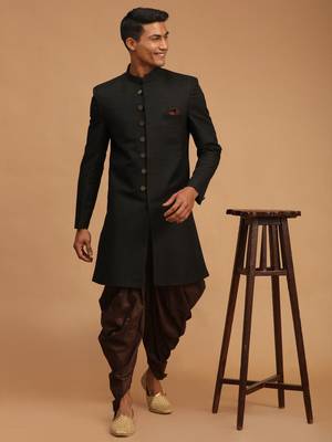 Black And Brown Silk Blend Sherwani Set 1
