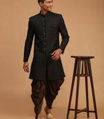 Men'S Black And Brown Silk Blend Sherwani Set
