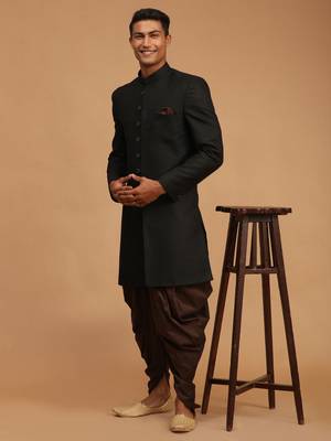 Black And Brown Silk Blend Sherwani Set 2