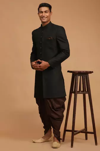 Black And Brown Silk Blend Sherwani Set