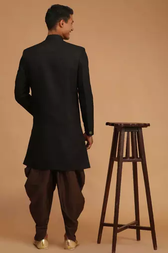 Black And Brown Silk Blend Sherwani Set
