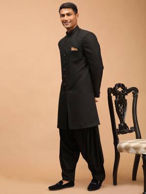 Black Silk Blend Sherwani Set 2