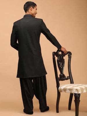Black Silk Blend Sherwani Set 3