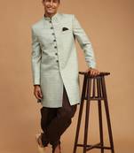 Mint Green And Brown Silk Blend Sherwani Set