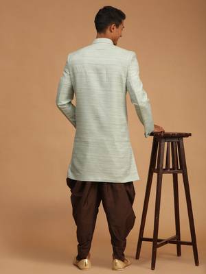 Mint Green And Brown Silk Blend Sherwani Set 3