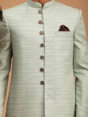 Mint Green And Brown Silk Blend Sherwani Set 4