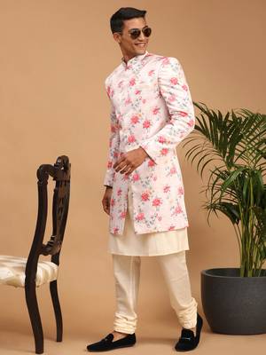 Multicolor Base Pink Silk Blend Sherwani Set 1