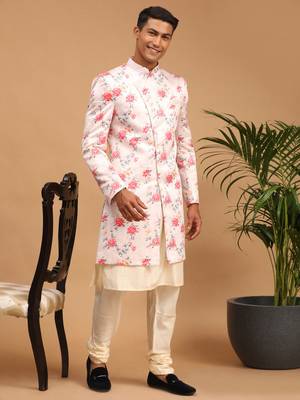 Multicolor Base Pink Silk Blend Sherwani Set 2