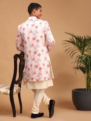 Multicolor Base Pink Silk Blend Sherwani Set 3