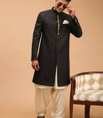  black and cream viscose sherwani set