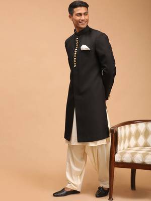  black and cream viscose sherwani set 2