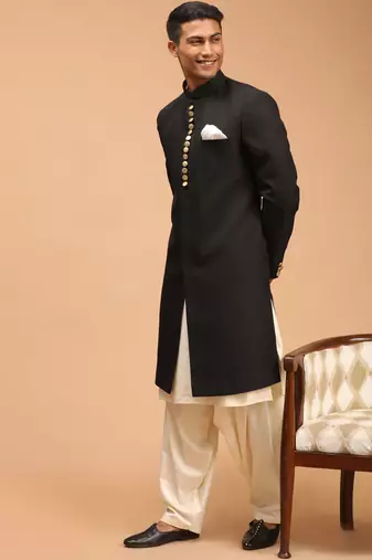  black and cream viscose sherwani set