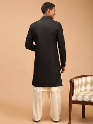  black and cream viscose sherwani set 3