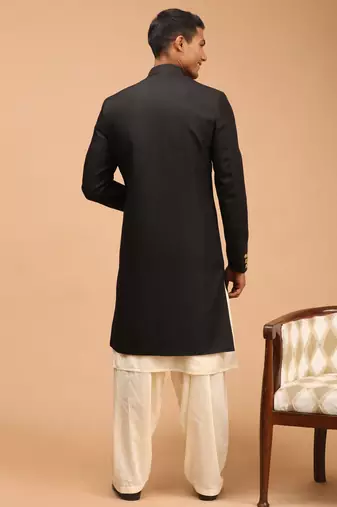  black and cream viscose sherwani set