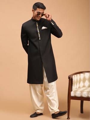 black and cream viscose sherwani set 1