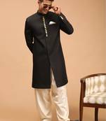 men's black and cream viscose sherwani set