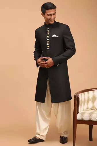  black and cream viscose sherwani set