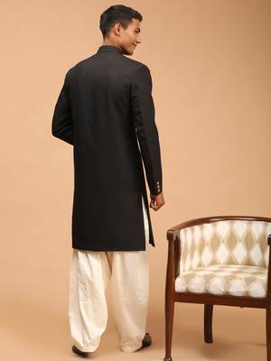  black and cream viscose sherwani set 3
