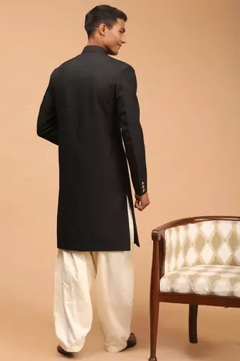  black and cream viscose sherwani set