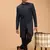 Mens Navy Blue And Black Silk Blend Sherwani Set
