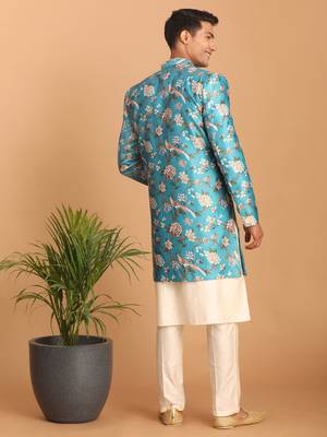 Multicolor Base Blue Silk Blend Sherwani Set 3