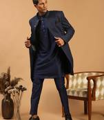 Navy Blue Viscose Sherwani Set