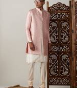 Pink Front Open Sherwani With Kurta Pajama Set