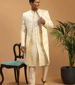 Men'S Cream Viscose Sherwani Set
