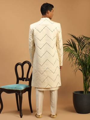 Cream Viscose Sherwani Set 3
