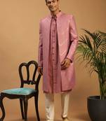 Onion Pink And Cream Viscose Sherwani Set