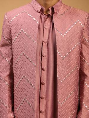 Onion Pink And Cream Viscose Sherwani Set 4