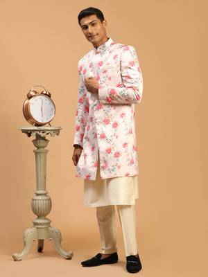 Multicolor Base Pink Silk Blend Sherwani Set 1