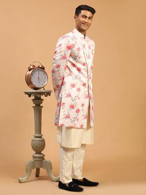 Multicolor Base Pink Silk Blend Sherwani Set 2