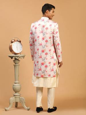 Multicolor Base Pink Silk Blend Sherwani Set 3