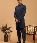 Navy Blue Silk Blend Sherwani Set