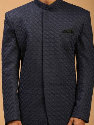 Navy Blue Silk Blend Sherwani Set 4