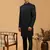 Navy Blue And Black Silk Blend Sherwani Set