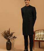 Black Silk Blend Sherwani Set