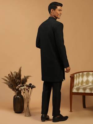 Black Silk Blend Sherwani Set 3
